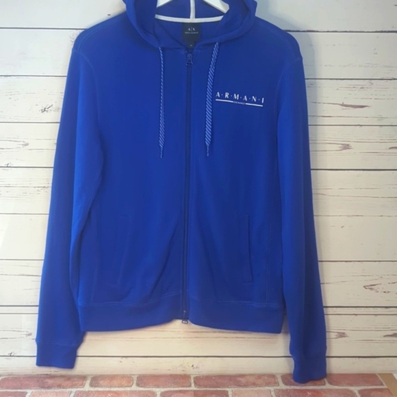 Armani Exchange Hoodie  A/X Full Zip Royal Blue and White‎ Sweatshirt Men's XS - Picture 1 of 16